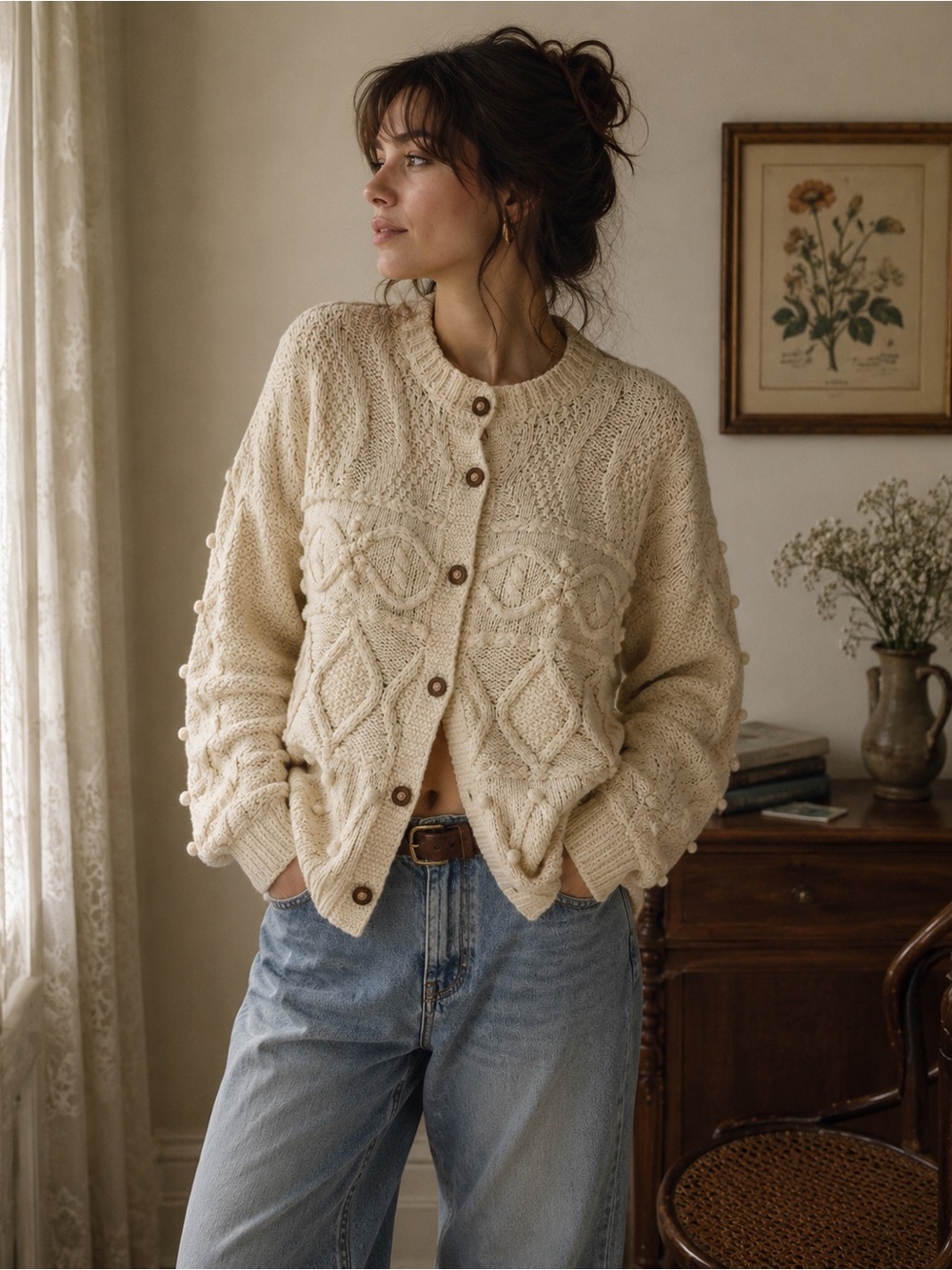 Knitting needles silk blend cardigan Medium